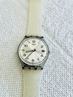 SWATCH "Big Face" Watch with Glittery Silver Silicone Band